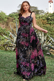 Une ligne Spaghetti Straps Black Mixed Flower Plus Size Prom Robes