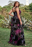 Une ligne Spaghetti Straps Black Mixed Flower Plus Size Prom Robes