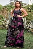 Une ligne Spaghetti Straps Black Mixed Flower Plus Size Prom Robes