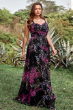 Une ligne Spaghetti Straps Black Mixed Flower Plus Size Prom Robes