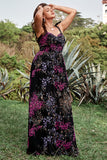 Une ligne Spaghetti Straps Black Mixed Flower Plus Size Prom Robes