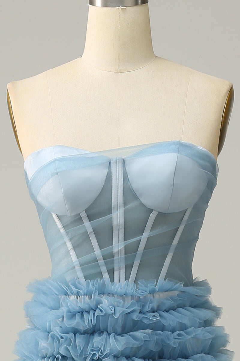 Charger l&#39;image dans la galerie, Une ligne Sweetheart Grey Blue Long Prom Dress avec des volants