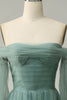Charger l&#39;image dans la galerie, Robe de soirée Tull vert A-line gris à l’épaule avec manches longues