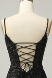 Corset noir étincelant Robe de cocktail serrée avec dentelle