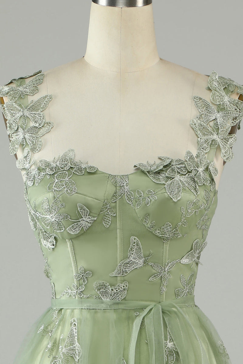 Charger l&#39;image dans la galerie, Corset vert Robe de Soirée Long Tulle avec Papillons 3D
