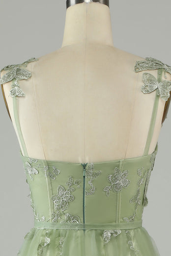 Corset vert Robe de Soirée Long Tulle avec Papillons 3D