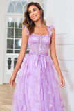 Robe de bal corset violette unique avec appliques papillons