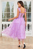 Robe de bal corset violette unique avec appliques papillons