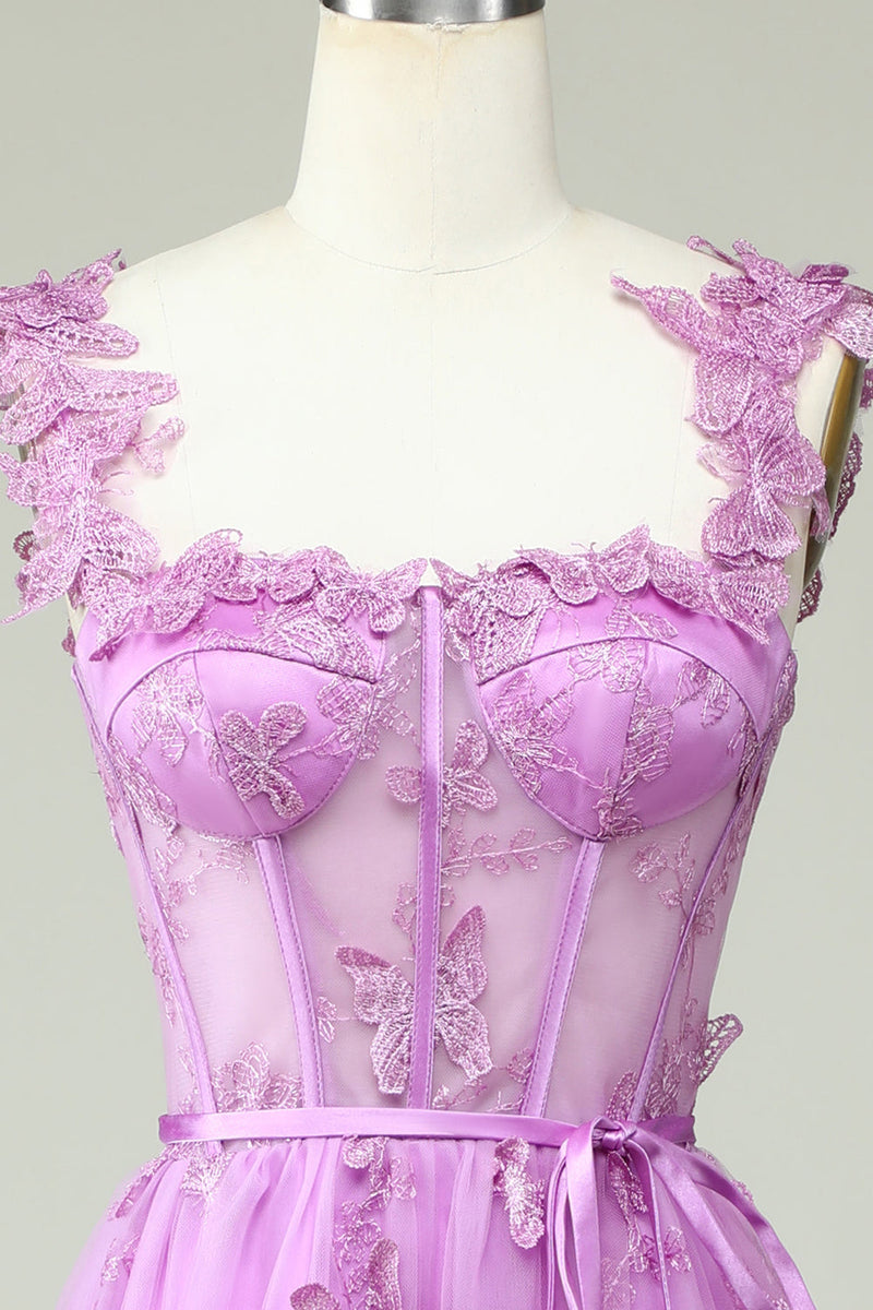 Charger l&#39;image dans la galerie, Purple A Line Papillons Appliques Robe de Soirée
