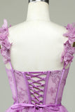 Mignon Une ligne chérie violet Corset Robe Cocktail avec Appliques