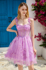 Robe de Cocktail violettes A Line Corset avec papillons 3D