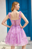 Robe de Cocktail violettes A Line Corset avec papillons 3D