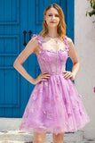 Robe de Cocktail violettes A Line Corset avec papillons 3D