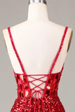 Robe de Soirée corset rouge paillettes miroir paillettes avec fente