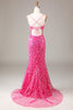 Charger l&#39;image dans la galerie, Paillettes rose vif &amp; robe de Soirée sirène perlée avec fente