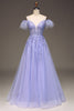 Charger l&#39;image dans la galerie, Robe de Soirée corset lilas à épaules froides A-ligne avec appliques