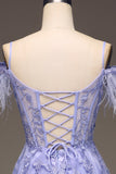 Robe de Soirée corset lilas à épaules froides A-ligne avec appliques