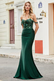 Robe de soirée sirène vert foncé avec volants