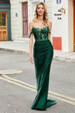 Robe de soirée sirène vert foncé avec volants