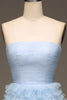 Charger l&#39;image dans la galerie, Robe de Soirée en tulle bleu clair à plusieurs niveaux avec fente