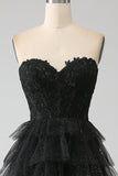 Robe de soirée corset noir Sweetheart scintillante avec fente