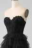 Charger l&#39;image dans la galerie, Robe de soirée corset noir Sweetheart scintillante avec fente