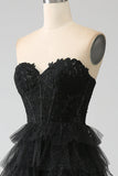 Robe de soirée corset noir Sweetheart scintillante avec fente