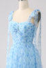 Charger l&#39;image dans la galerie, Robe de bal longue à bretelles spaghetti bleu clair A-Line
