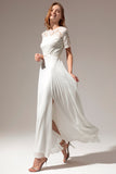 Robe de Bal Formelle Blanche avec Dentelle