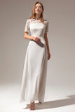 Robe de Bal Formelle Blanche avec Dentelle