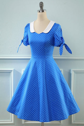 Vintage Blue Polka Dots Robe des années 1950
