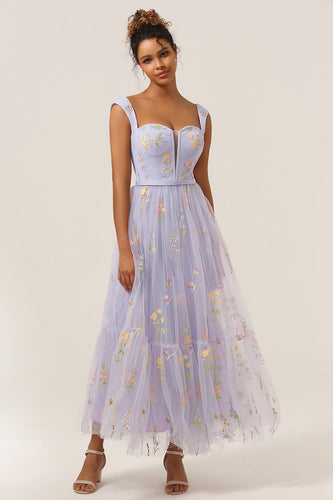 Princess A Line Sweetheart Light Purple Long Prom Dress avec Broderie