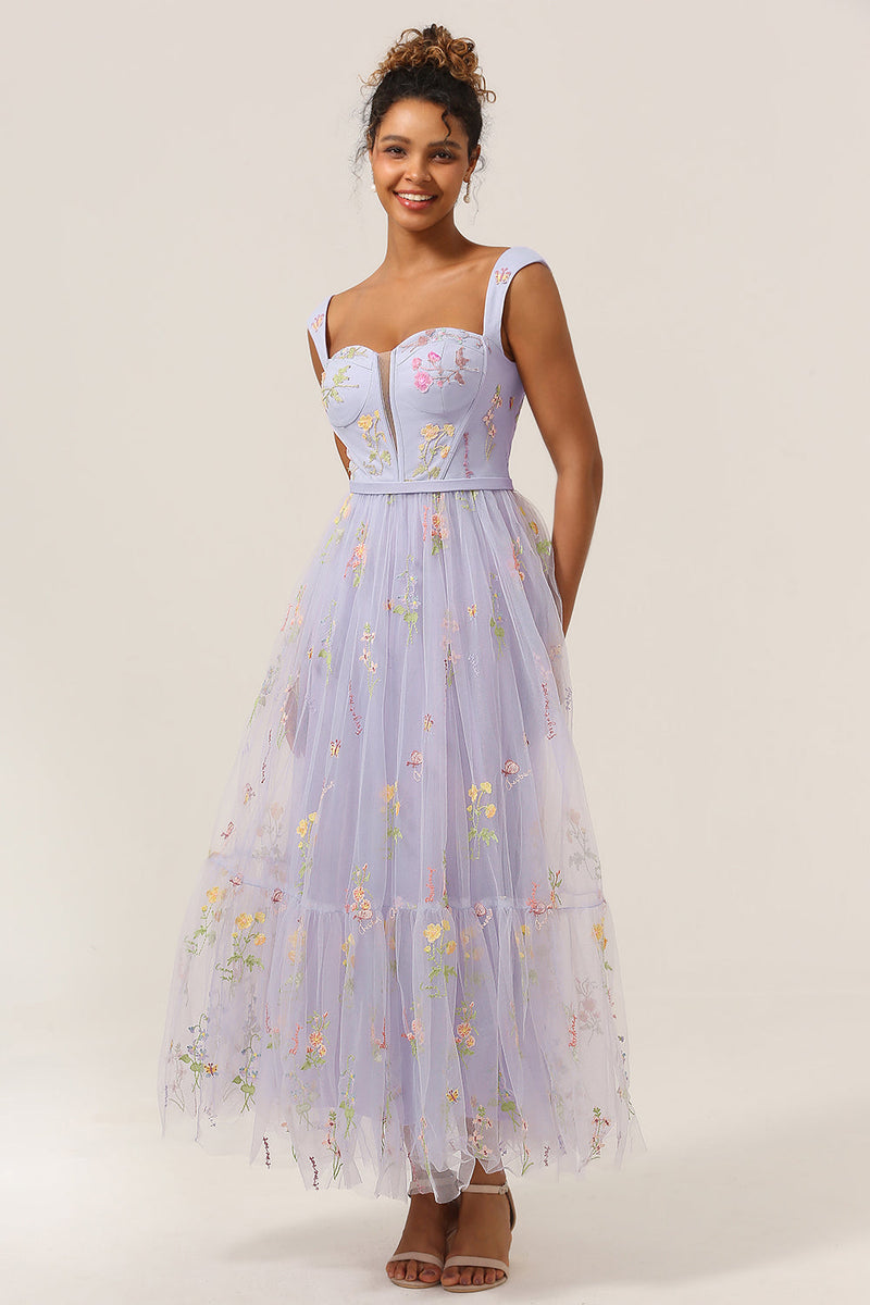 Charger l&#39;image dans la galerie, Princess A Line Sweetheart Light Purple Long Prom Dress avec Broderie