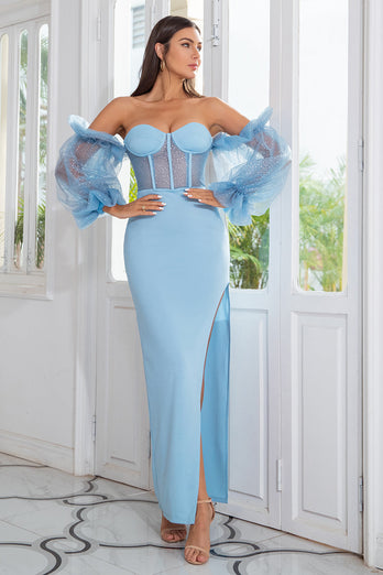 Gaine off the Shoulder Sky Blue Prom Robe manches longues