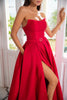 Charger l&#39;image dans la galerie, Une robe de bal longue rouge bustier line avec front fendu