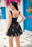 Mignon Une ligne de l’épaule Corset noir Robe de cocktail avec broderie