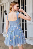 Mignon Une ligne de l’épaule Corset noir Robe de cocktail avec broderie