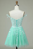 Mignon Une ligne Bretelles Spaghetti Mint Robe courte Cocktail avec appliques