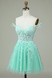 Mignon Une ligne Bretelles Spaghetti Mint Robe courte Cocktail avec appliques
