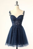 Une ligne Bretelles Spaghetti Gris Robe courte Cocktail avec appliques