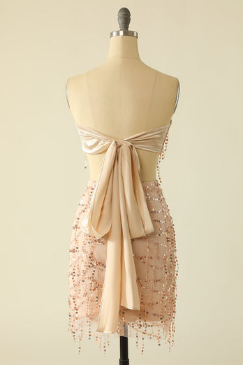 Deux pièces Sequins Strapless Rose Homecoming Robe