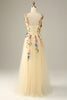 Charger l&#39;image dans la galerie, Bracelets Spaghetti Champagne Robe de bal avec fleurs 3D