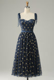 Navy Stars A-Line Robe de bal avec nœuds papillon