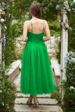 Robe de bal midi en tulle vert A-line avec volants