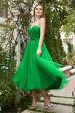 Robe de bal midi en tulle vert A-line avec volants