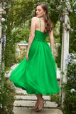 Robe de bal midi en tulle vert A-line avec volants