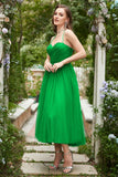 Robe de bal midi en tulle vert A-line avec volants