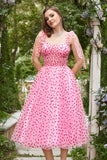 Robe de bal midi Midi en tulle rose A-line avec cœurs