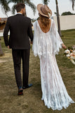 Robe de mariée Boho en dentelle ivoire et champagne avec cape