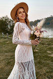 Ivory Mermaid Manches Longues Dentelle Boho Robe de mariée avec Sweep Train